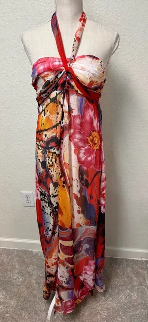 Xhilaration Floral Halter Maxi Dress Size Medium thumbnail 1