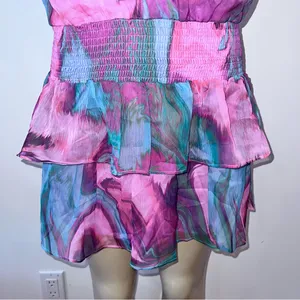 Amanda Uprichard McKinley One Shoulder Mini Dress Sz S Small Chiffon Mystic Revo thumbnail 3