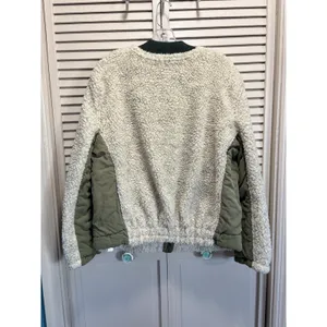 We The Free Jacket Womens Sherpa Bomber Zip Up Size XS Pockets Ivory/Green Lined thumbnail 4