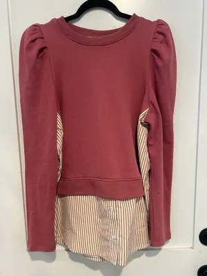 Anthropologie Maeve Layered Tunic Sweatshirt in Pink Combo Medium thumbnail 2