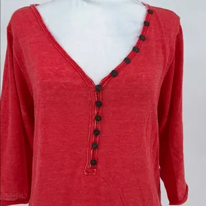 We The Free Free People Red Henley Tunic Top Button Front Slouchy Large thumbnail 4