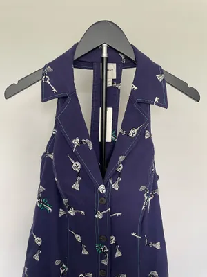 Maeve Anthropologie Key Print Halter Dress Navy Button Front Mini Dress NWT S thumbnail 2