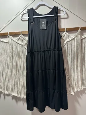 Amazon Black Tiered Midi Dress with Ring-Detail Straps thumbnail 3