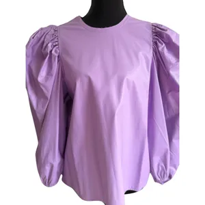 Karlie Lavender Faux Leather Puff Sleeve Top Medium Vegan Leather Blouse thumbnail 2