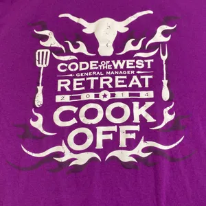 Hanes Graphic Tee Women XL Purple Code‎ of the West Cook Off BBQ Grill Shirt EUC thumbnail 4