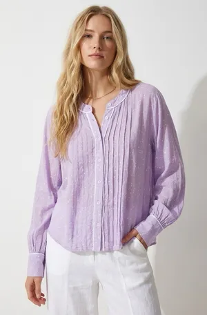 Free People Womens Top S Star Print Oversized Pin Tuck Boho Relaxed Minimalist thumbnail 1