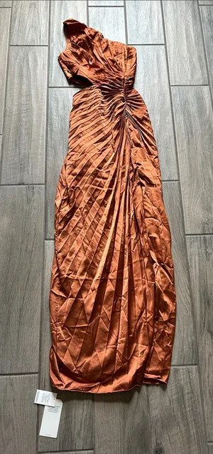 Abercrombie & Fitch Copper One-Shoulder Pleated Maxi Dress thumbnail 1