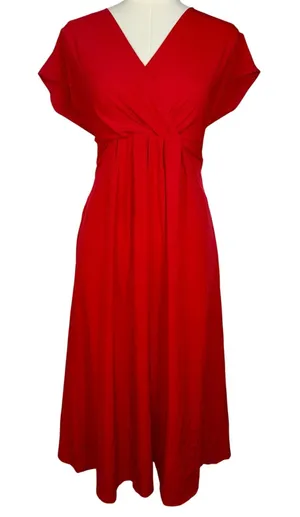NEW Halara Red Ruched V-Neck Tie Waist Casual Wrap Midi Dress Womens Size S NWOT thumbnail 1