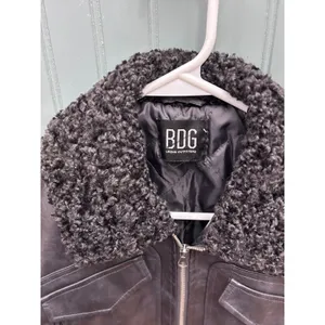 BDG Urban Outfitters Womens Black Janine Faux Leather Sherpa Cropped Jacket Moto thumbnail 2