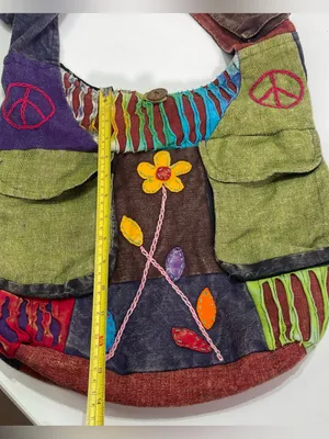 Patchwork Boho Hobo Shoulder Bag Colorful Peace Flower Outer Pockets Whimsigoth Green thumbnail 2