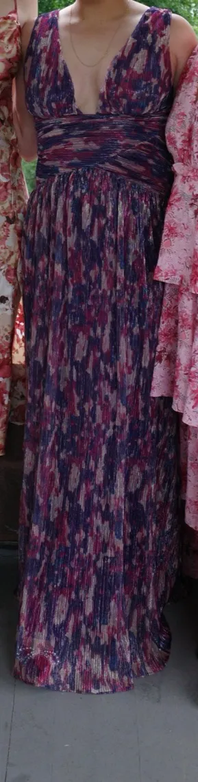 Lulus Evaluna Purple Abstract Print Lurex Pleated Maxi Dress thumbnail 3