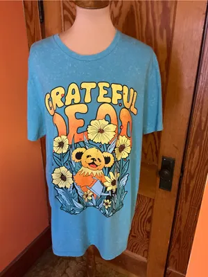 Grateful Dead Dancing Bear Flowers Blue Tie Dye Graphic T Shirt XL Deadhead thumbnail 9