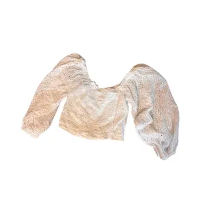 ACOA Women Crop Top S‎ White Eyelet Balloon Sleeve Smocked Back Cottagecore thumbnail 3