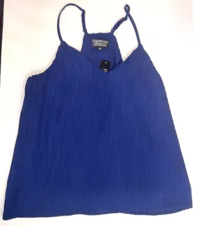 NEW Papermoon Stitch Fix Blue Pleated Cami Top Womens XSP Petite V Neck‎ Office thumbnail 1