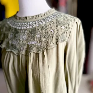 LOFT Olive Green Lace Top Small NWT thumbnail 3