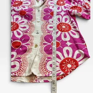 Farm Rio Pink Red Giant Daisy Floral Linen Blend Button Down Shirt Small thumbnail 3