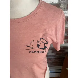 Beach Bum Threads Surf Club Crop Tee Small Pink Hammerhead Shark Graphic T-Shirt thumbnail 2