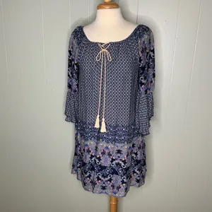 Altar’d State Blue/White/Lavender Boho Bell Sleeve Mini Dress Tunic S thumbnail 9