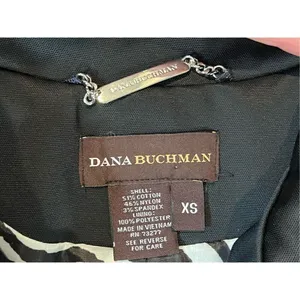 Dana Buchman‎ Black Trench Coat Zebra Lining Mandarin Collar sz XS Weathergear thumbnail 5