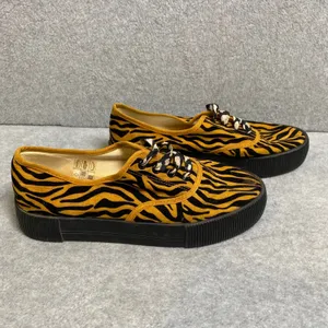 Mango Monki Zebra Print Platform Sneaker‎ Women's Size 9 Yellow Black Animal Lace FLAW thumbnail 3