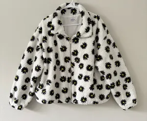 I Believe Women’s 2XL White/Black/Yellow Floral Sherpa Full Zip Jacket thumbnail 1