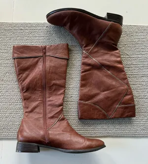 Vintage 90s Y2K Dolls Cognac Brown Genuine Leather Silver Trim Knee High Boots thumbnail 1