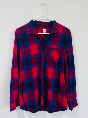 GAP Plaid Flannel Shirt M Red Blue 90s Grunge Soft Grunge Oversized thumbnail 3