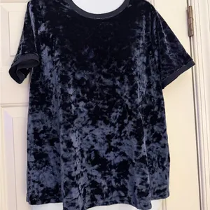 Crushed velvet blue navy indigo short sleeve t shirt thumbnail 1
