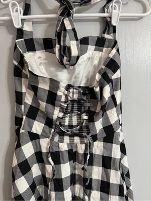 Topdress Black White Gingham Backless Halter Dress Size Small Retro Trad Wife thumbnail 7