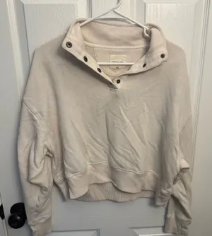 American Eagle Cream Snap Neck Pullover Sweatshirt thumbnail 1
