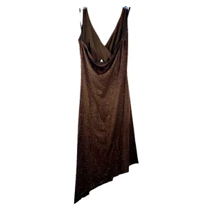 Vintage Lipstick Brown Glitter Asymmetrical Halter Dress Size M USA thumbnail 3