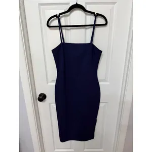 Lulus Navy Blue Bodycon Dress Square‎ Neck Side Slit Cocktail Wedding Guest thumbnail 2