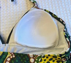MERONA Tankini Halter Swimsuit Top Size LARGE Colorful Print Green Yellow thumbnail 9