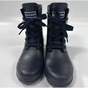 TOMMY Hilfiger navy lace‎ up rain boots lined size US Size 6M thumbnail 2