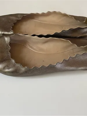 Chloé Lauren Scalloped Leather Ballet Flats Bronze Metallic Size 39.5 Italy thumbnail 2
