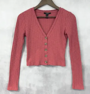 Forever 21 Women Crop Cardigan Size Medium‎ Y2K Coquette Clean Girl Femme Retro thumbnail 1