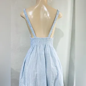 J.Crew Smocked beach dress in linen-cotton blend stripe size S 14” pit to pit stretchy thumbnail 10