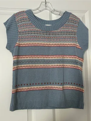 Vintage Fashion Bug Light Blue Knit Short Sleeve Sweater Sz M thumbnail 1
