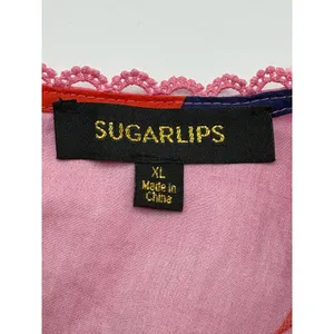 Sugarlips Abstract Floral Blouse Women XL Multicolor Flutter Sleeve Crochet Trim thumbnail 7