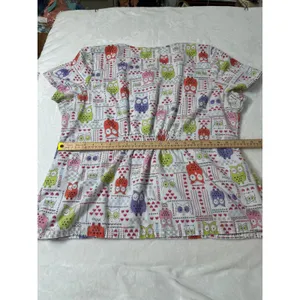 Dickies Womens Owl Print Scrub Top White Multicolor V-Neck Short Sleeve XL thumbnail 6