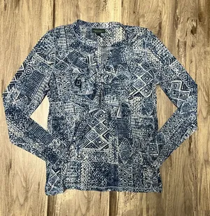 Y2K Lauren Ralph Lauren Blue Sheer Mesh Ruffle Top Large L Boho Grunge thumbnail 1