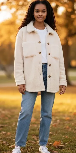 Old Navy Cream Teddy Shacket with Front Pockets thumbnail 1