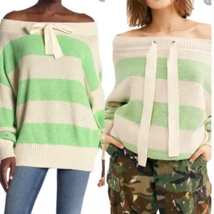 Free People Cassidy Off The Shoulder Sweater Size XS Striped Oversized thumbnail 2