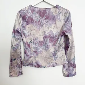 Zara Marble Print Blouse Small Flare Sleeve Twist V Neck Night Out Office Siren‎ thumbnail 7