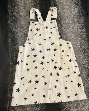 Womens small Storia White denim black star print pinafore/overall dress thumbnail 3