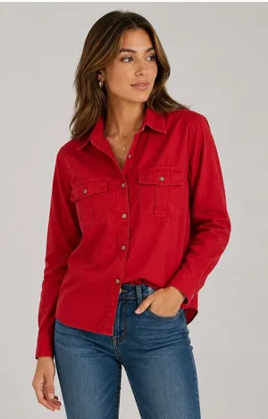 Lauren Ralph Lauren Red Utility Shirt Blouse M Cotton NWOT thumbnail 1