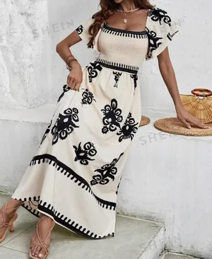 SheIn Clasi holiday & leisure Bohemian print waist drawstring dress thumbnail 1