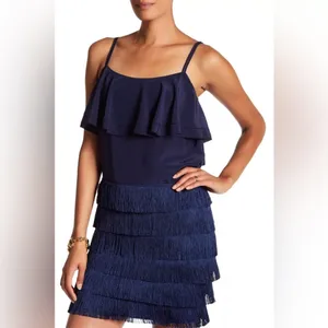 NEW Trina Turk Zazzy Fringe Flapper Mini‎ Skirt in Indigo Art Deco Roaring 20s thumbnail 2