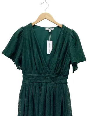 NWT Baltic Born Milena Midi Dress Medium Green Lace Smocked Waist Flutter Sleeve thumbnail 7