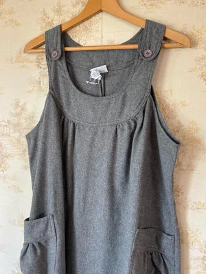 Vintage 70s 80s Miss Joni Grey Wool Blend Pinafore Jumper Dress XL XXL thumbnail 2